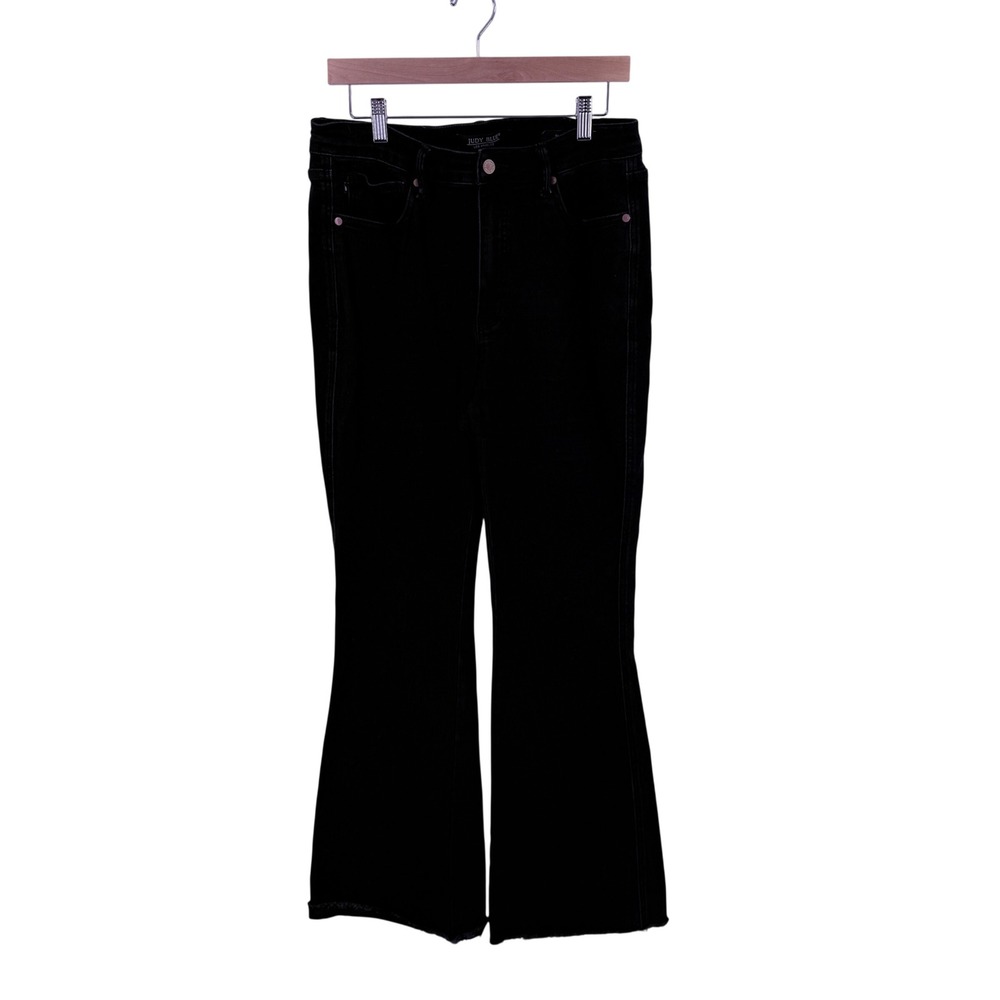 Judy Blue Flare Jeans Black 13/31 High Rise Raw Hem Boho Western 70s Stretch